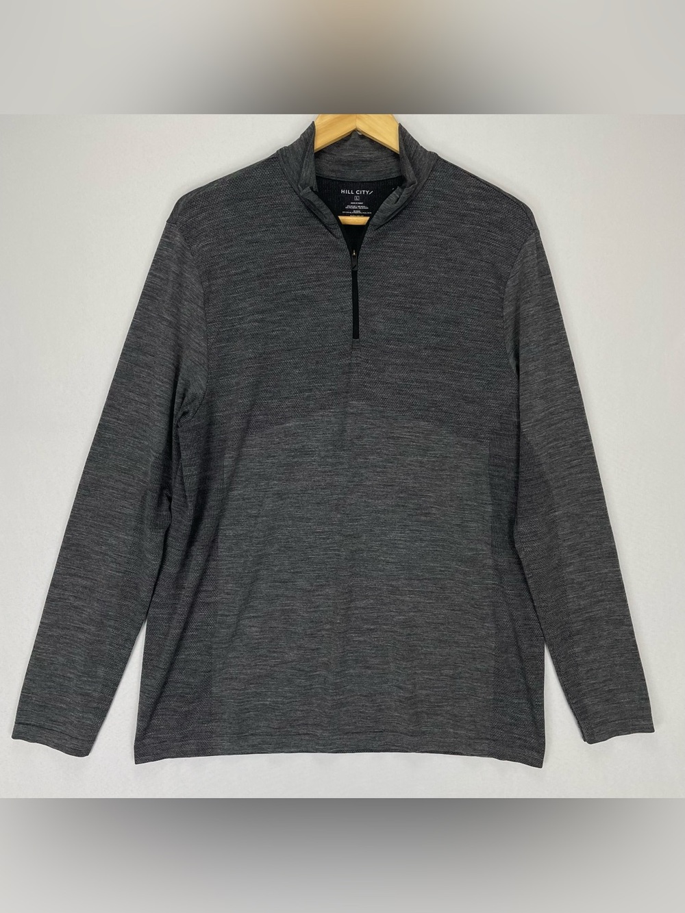 Hill City Men’s Quarter Zip Pullover Gray Wool Blend Long Sleeve Performance, L - Picture 2 of 7